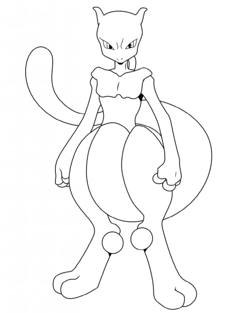 Tranh cho bé tô màu pokemon Mewtwo đơn giản