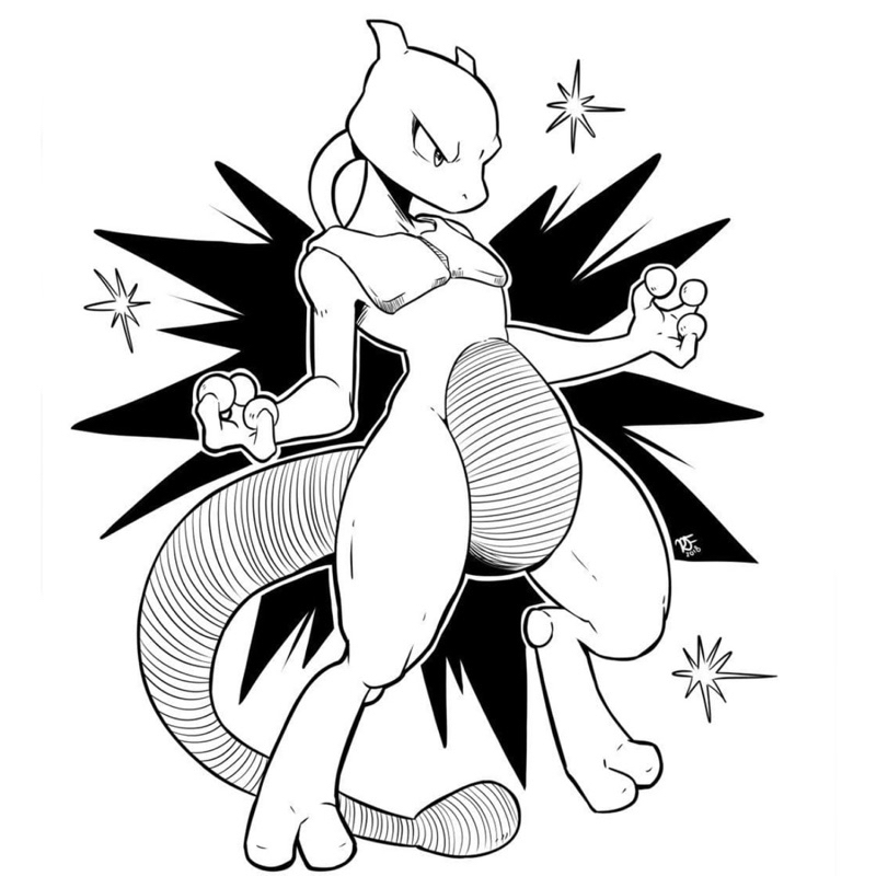 Tranh cho bé tô màu pokemon Mewtwo sẵn sàng